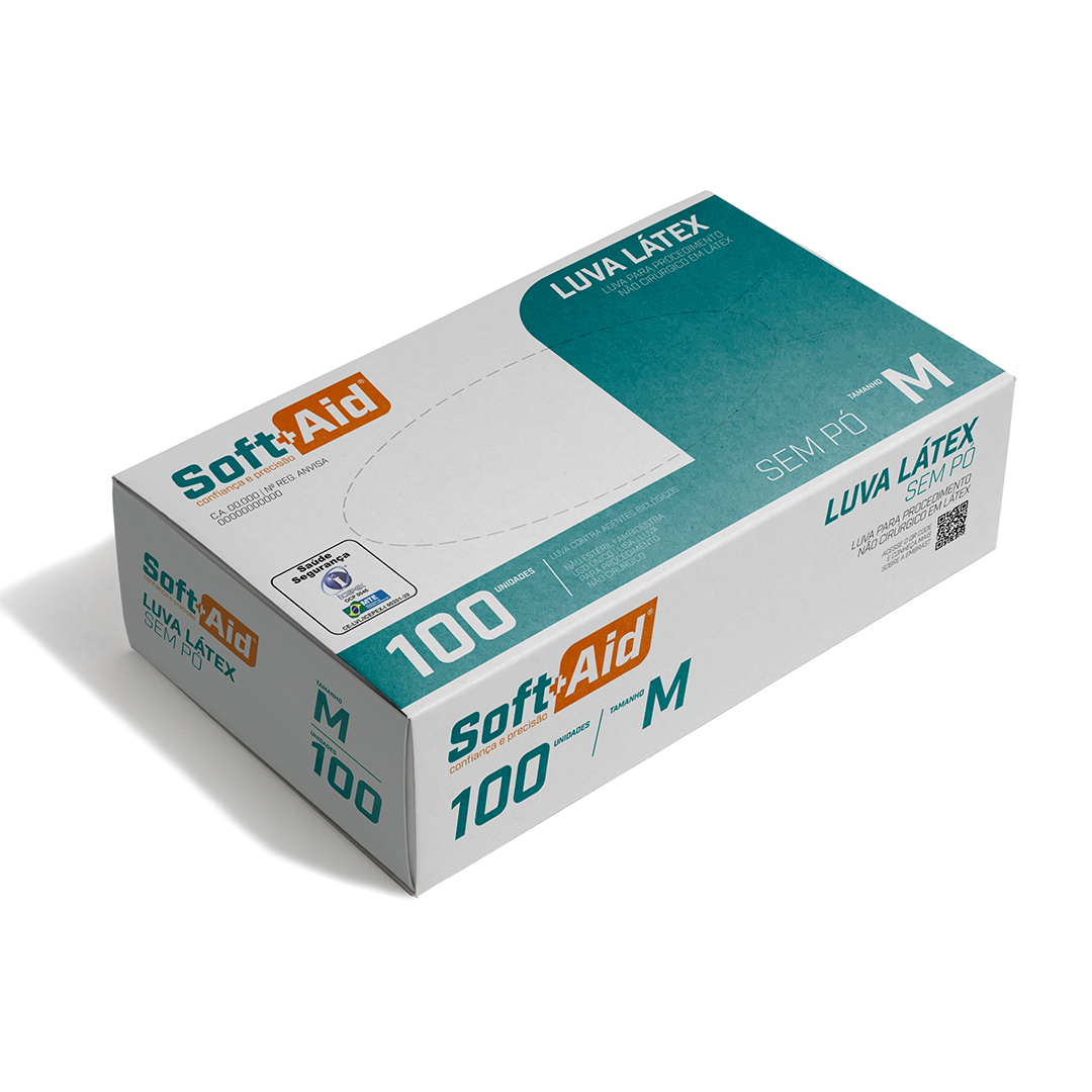 Luva Látex Soft Aid s/ Pó tam. M 100UN