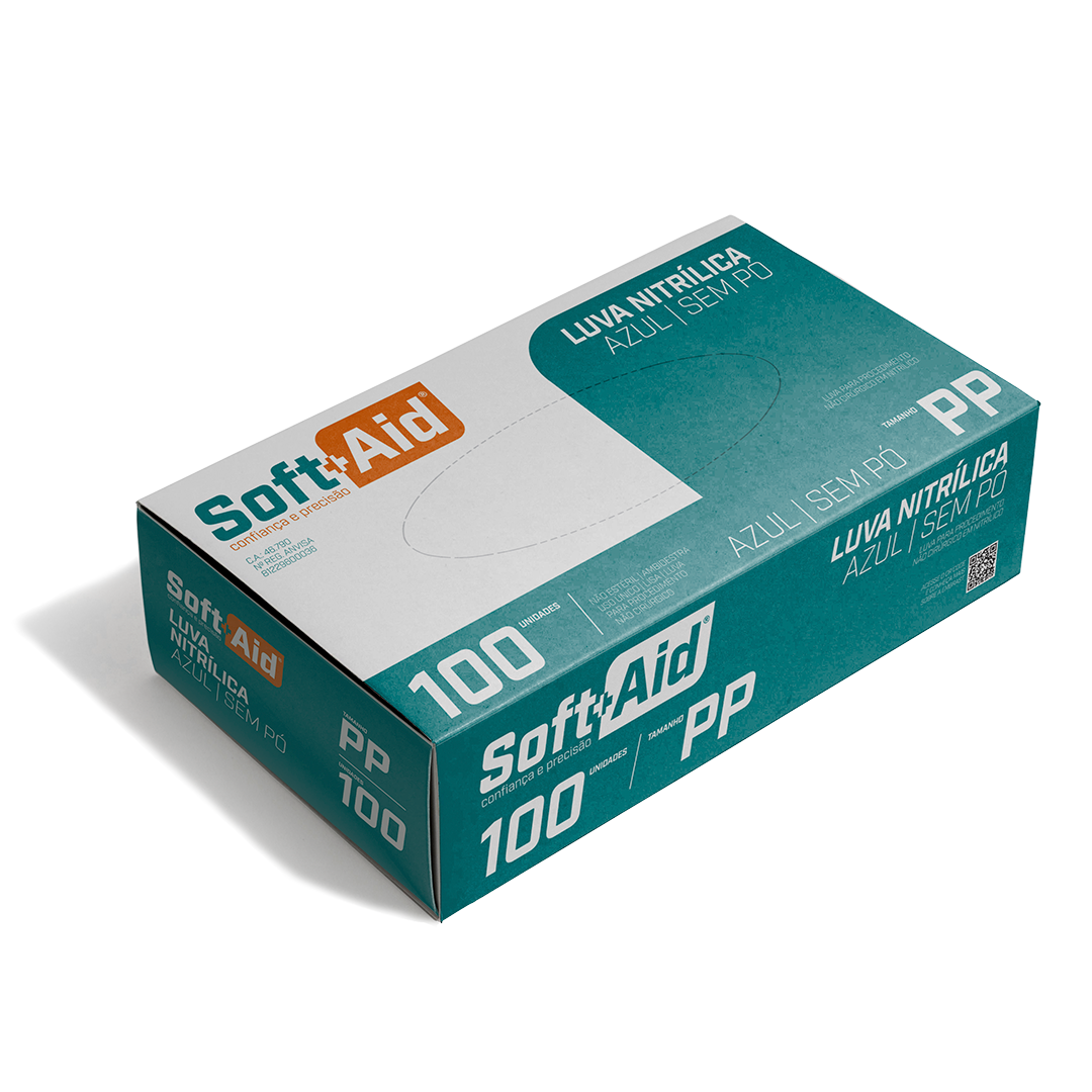 Luva Nitrílica Soft Aid Azul s/ Pó tam. PP 100UN