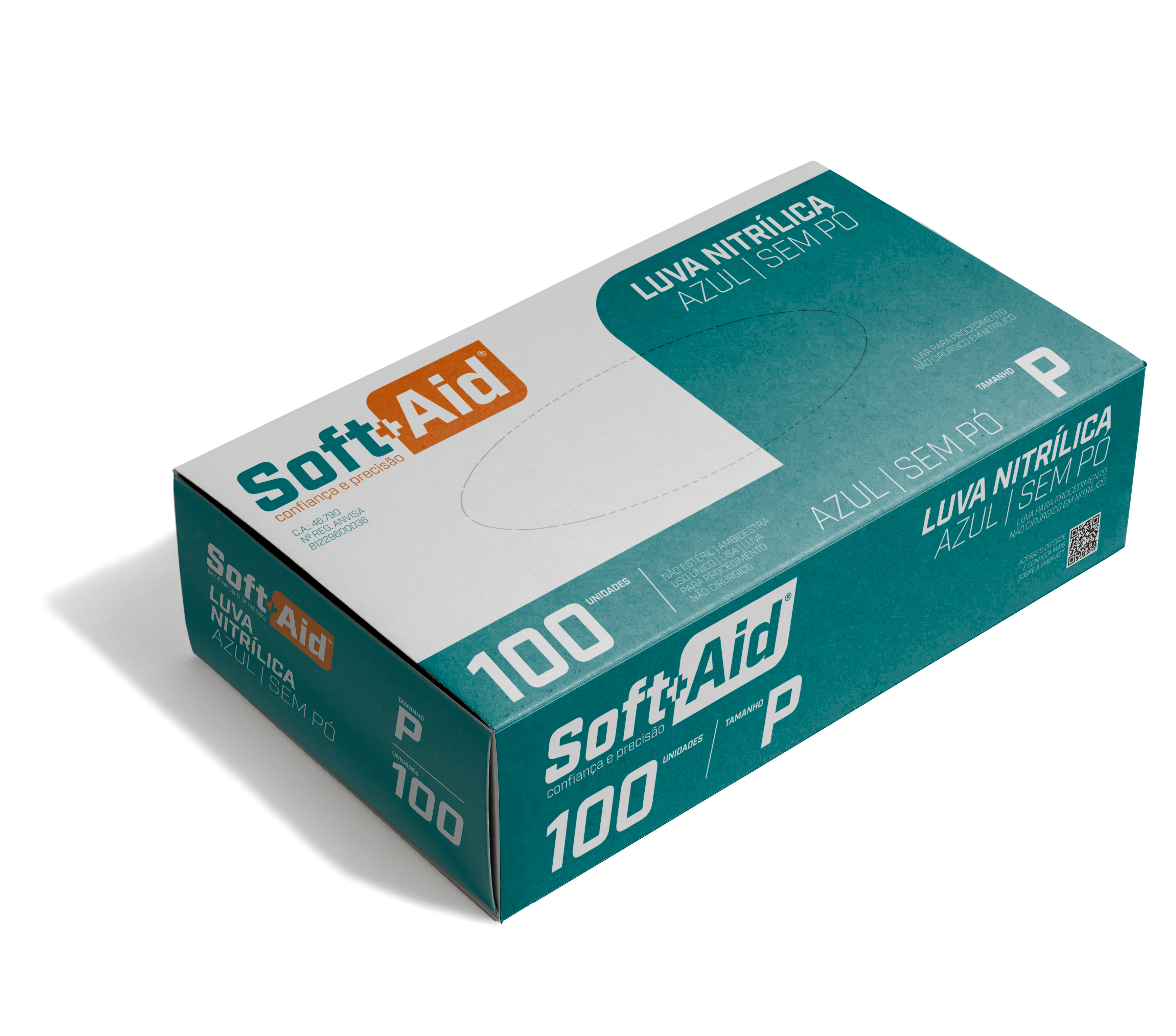 Luva Nitrílica Soft Aid Azul s/ Pó tam. P 100UN