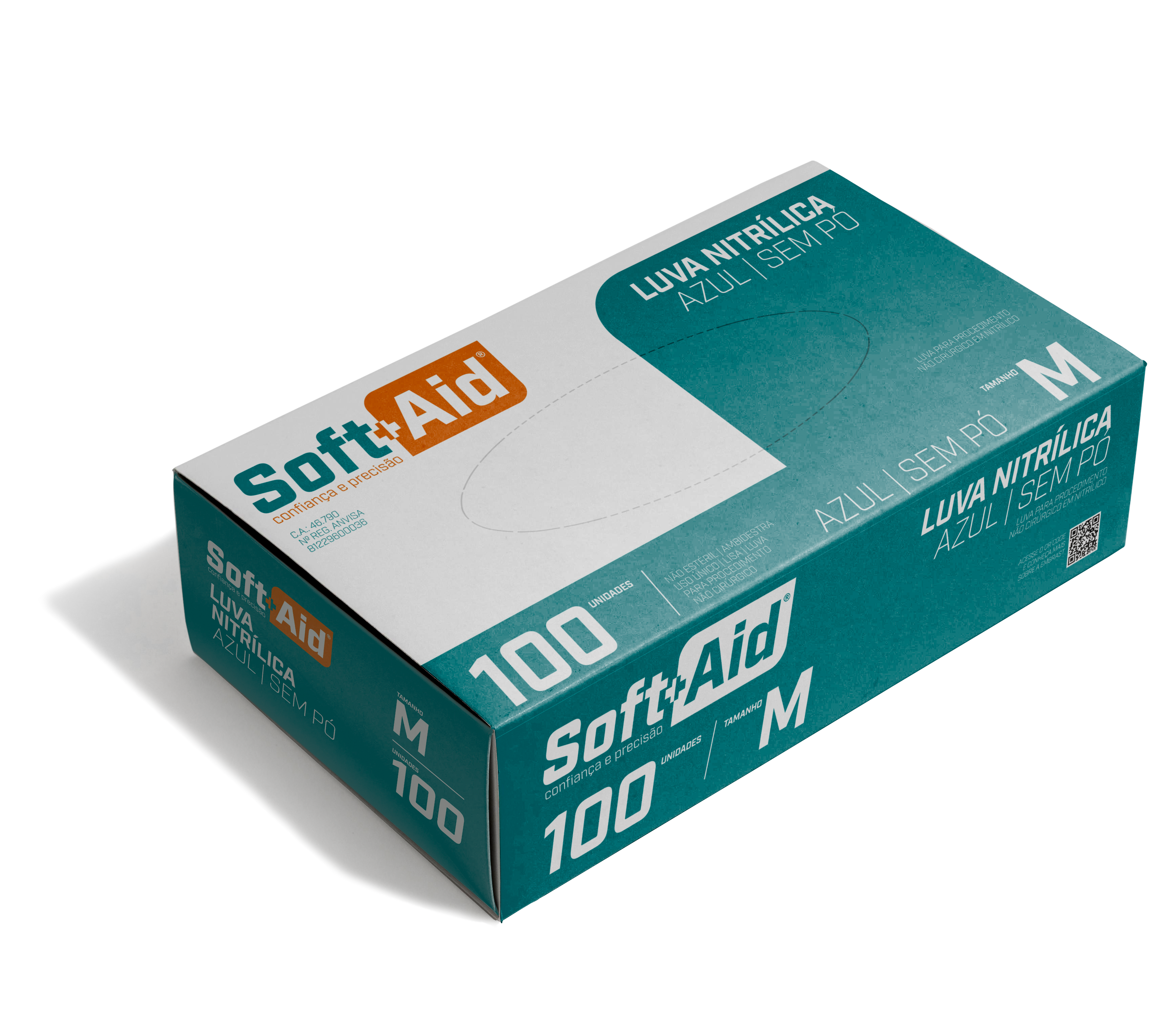 Luva Nitrílica Soft Aid Azul s/ Pó tam. M 100UN