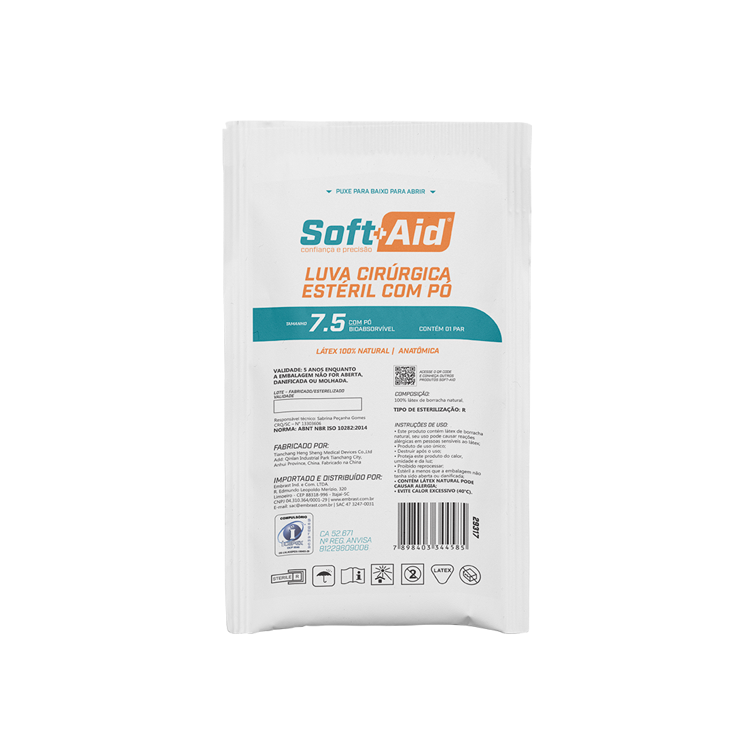Luva Látex Cirúrgica Soft Aid tam. 7,5 c/ Pó 50UN