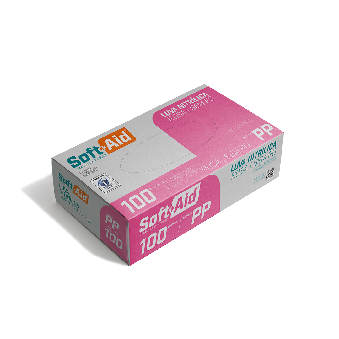 Luva Nitrílica Soft Aid Rosa s/ Pó tam. PP 100UN