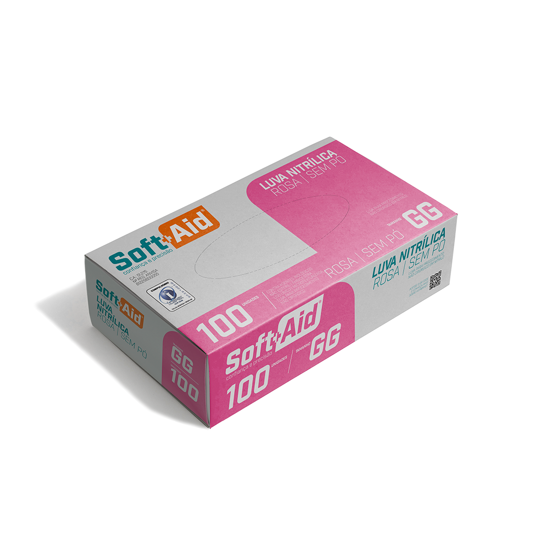 Luva Nitrílica Soft Aid Rosa s/ Pó tam. GG 100UN