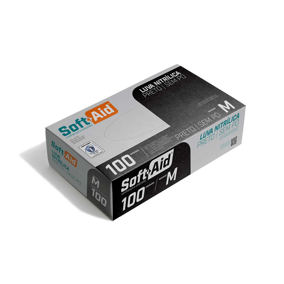 Luva Nitrílica Soft Aid Preta s/ Pó tam. M 100UN