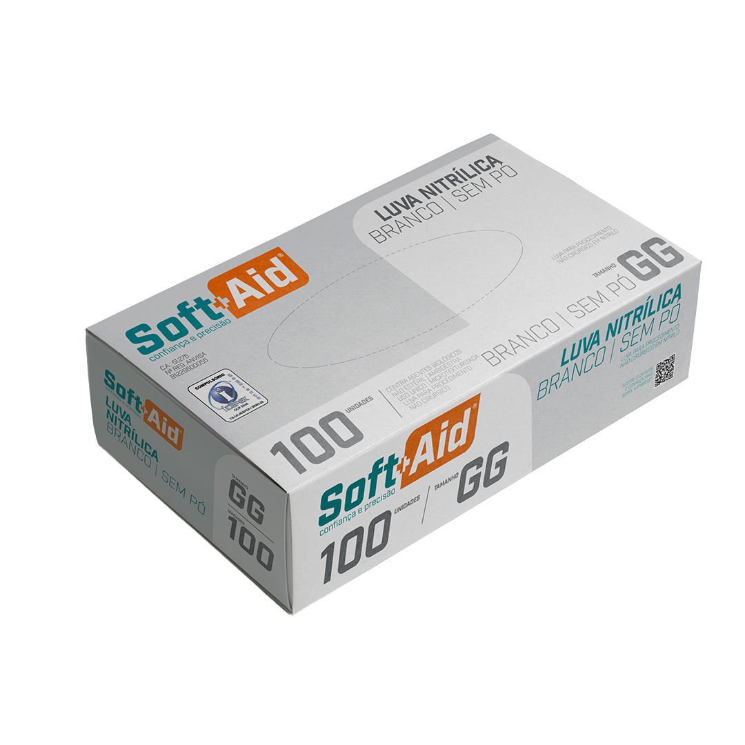 Luva Nitrílica Soft Aid Branca s/ Pó tam. GG 100UN